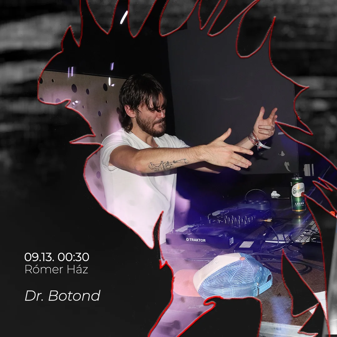 Dr. Botond DJ-zés közben a koncert plakátján.